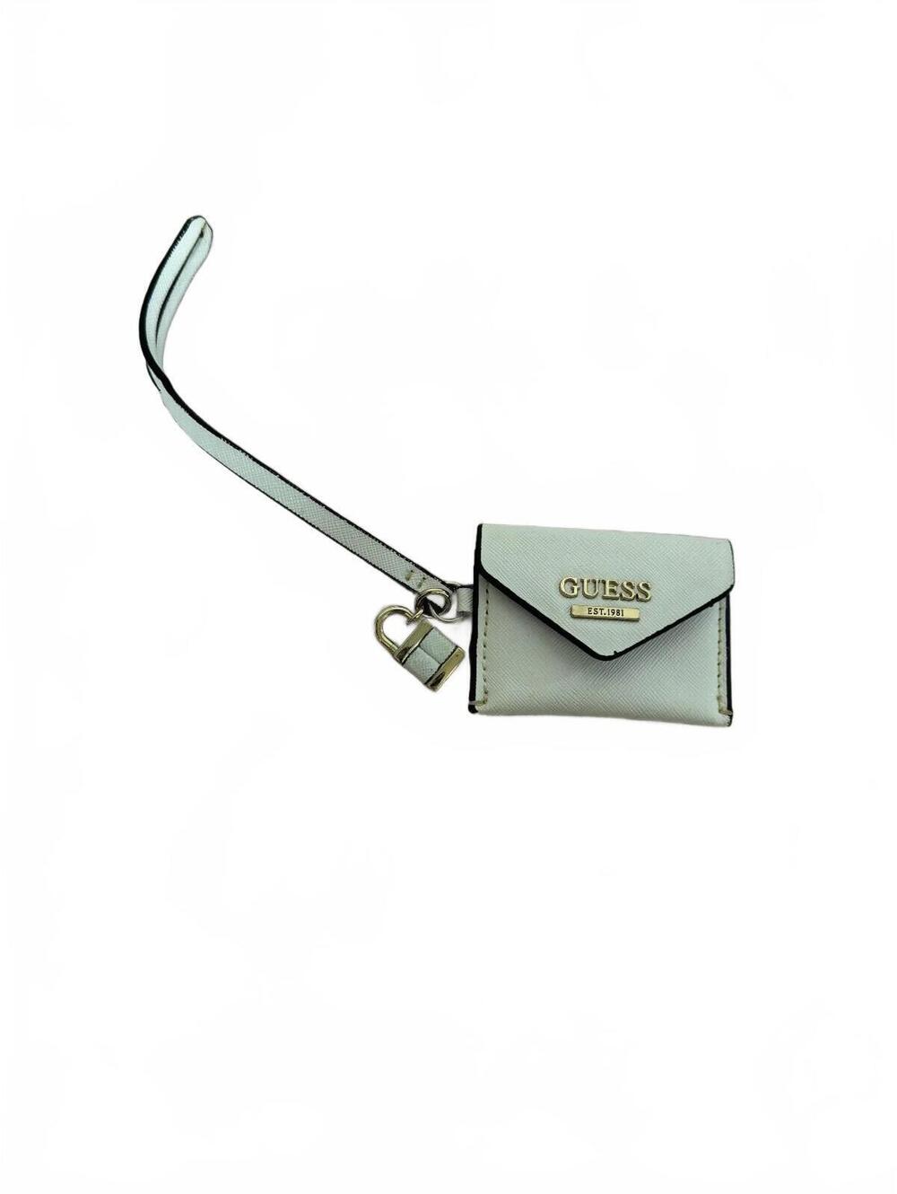 GUESS White Mini Envelope Wristlet Wallet Gold Tone Logo Black Trim